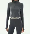 Splits59 Stevie Active Rib Half Zip Sweatshirt In Heather Grey In Black