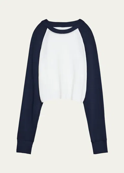 Splits59 Warm Up Cropped Fleece Sweatshirt In Indigo/white