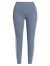 Splits59 Women's Clare High-rise Stretch Striped Leggings In Steel Blue/white