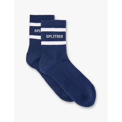 Splits59 Branded-print Striped Stretch-organic-cotton Blend Socks In Indigo/white