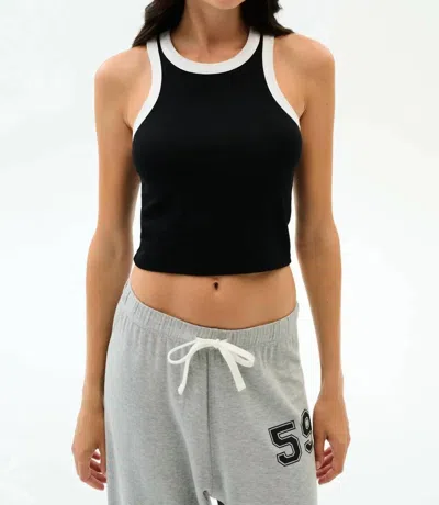 Splits59 Women's Kiki Rib Crop Tank Top In Black/white In Multi