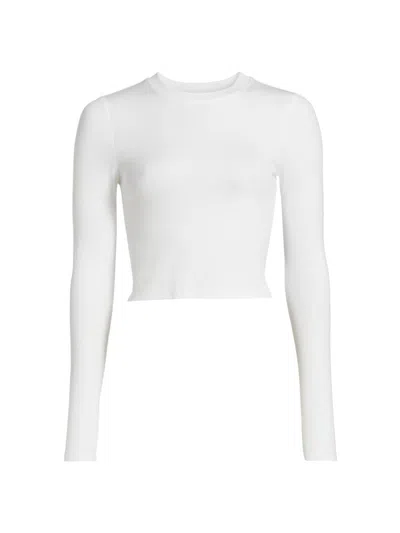 Splits59 Women's Louise Ribbed Long-sleeve Crop Top In White