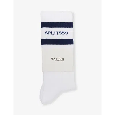 Splits59 Logo-print Stretch-organic-cotton Blend Socks In White/navy