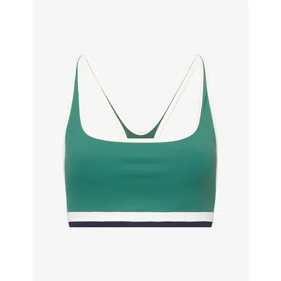 Splits59 Womens Arugula/white Bianca Rigor Contrast-trim Sports Bra In Green