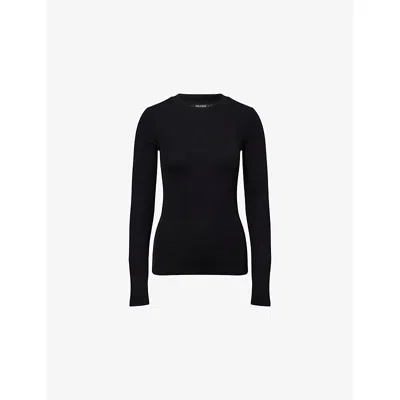 Splits59 Womens Black Louise Ribbed Stretch-woven Top