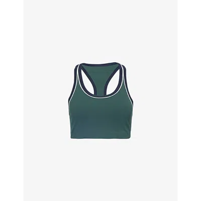 Splits59 Womens  Robbie Airweight Striped-trim Stretch-jersey Bra In Military/indigo