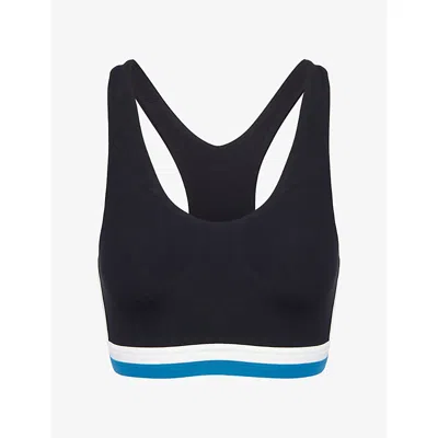 Splits59 Womens Black/stone/blue Maci Airweight Stretch-jersey Sports Bra
