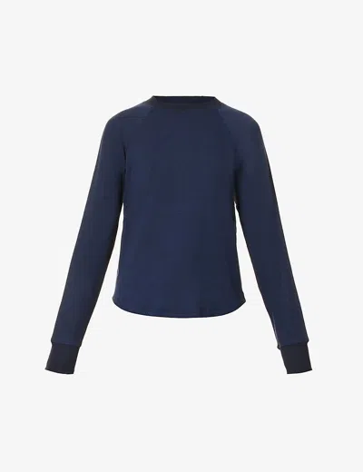 SPLITS59 WOMENS INDIGO WARM UP STRETCH-WOVEN FLEECE SWEATSHIRT,63859516