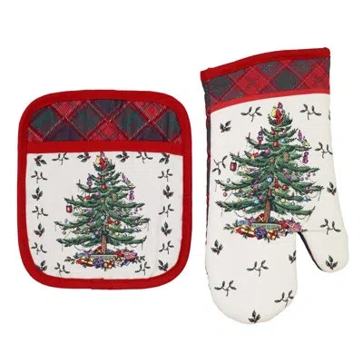 Spode 2-piece Potholder Set In Red;green