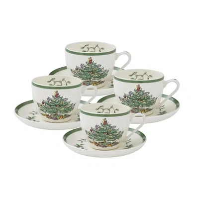 Spode 7 oz Teacup & Saucer In White,green,red
