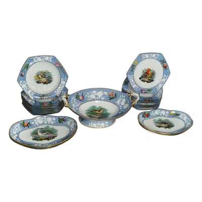 Pre-owned Spode Antique English Periwinkle Blue Dessert Service For 16,  Circa 1820