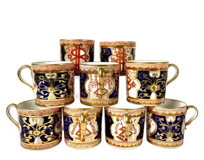 Pre-owned Spode Antique  Dollar Pattern Coffee Cups, Set Of 9, English Porcelain Circa 1820 In Sand