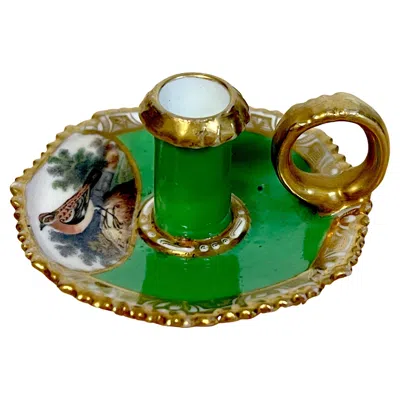 Pre-owned Spode Antique  Ornithological Miniature Chamberstick In Green