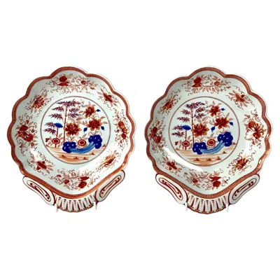 Pre-owned Spode Antique  Shell Shaped Dishes Orange & Blue Imari Pattern England Circa 1820