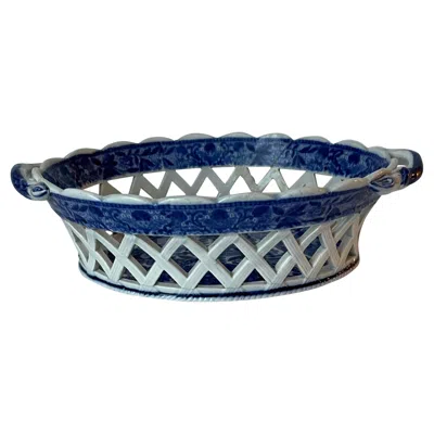 Pre-owned Spode Blue & White Flower Cross Chestnut Basket
