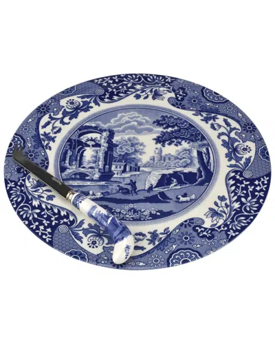 Spode Blue Italian 2pc Cheese Plate With Knife