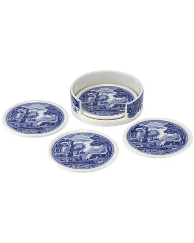 SPODE SPODE BLUE ITALIAN 4PC CERAMIC COASTERS WITH HOLDER