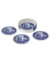 Spode Blue Italian 4pc Ceramic Coasters With Holder In Blue