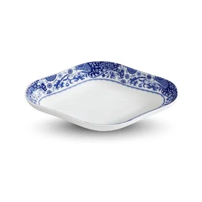 Spode Blue Italian Brocato Diamond Dish - 8.5-inch Porcelain Serving Piece With Bold Cobalt Blue Border, D