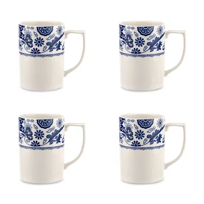 Spode Blue Italian Brocato Mug, Set Of 4 In White