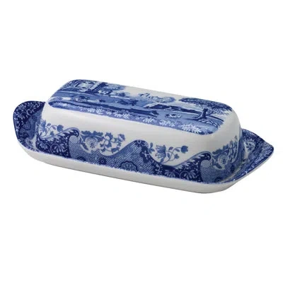 Spode Blue Italian Covered Butter Dish 8x4" In Blue;white