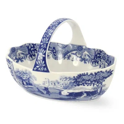 Spode Blue Italian Handled Basket 6" In Blue,white
