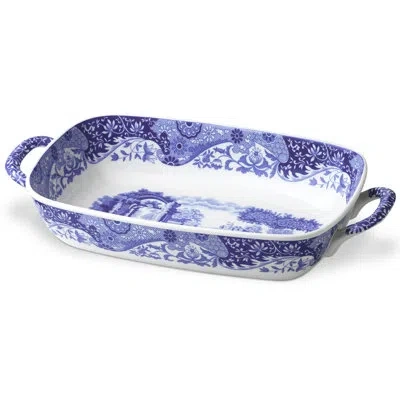Spode Blue Italian Handled Serving Dish 11.5"x8" In Blue,white