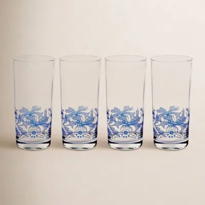 Spode Blue Italian Highball Glasses 15 oz In Blue;clear