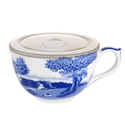 Spode Blue Italian Jumbo Cup With Lid 20 oz In White