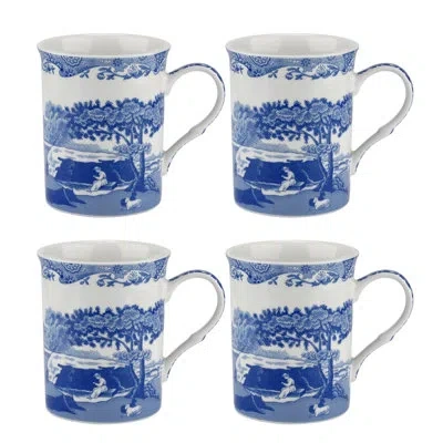 Spode Blue Italian S/4 Mugs 12oz In White