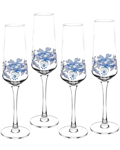 Spode Blue Italian Set Of 4 Champagne Flutes