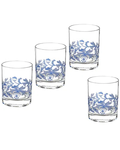 Spode Blue Italian Set Of 4 Double Old Fashioned Glasses In Transparent
