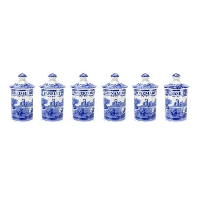 Spode Blue Italian Spice Jars 2x4" In White;blue