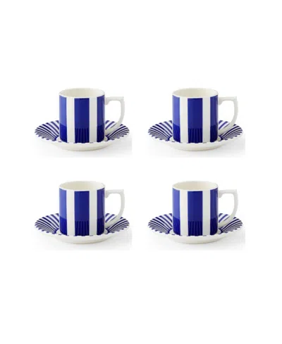 Spode Blue Italian Steccato Espresso Cup And Saucer, Set Of 4