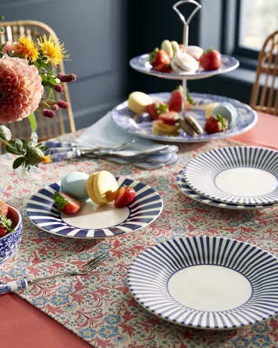 SPODE BLUE ITALIAN STECCATO NARROW STRIPE SIDE PLATES, SET OF 4
