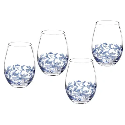 Spode Blue Italian Stemless Glasses 19 oz In Blue;clear