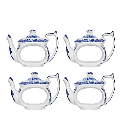Spode Blue Italian Teapot Napkin Rings - Set Of 4