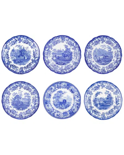 Spode Blue Room Set Of 6 Zoological Plates In Black