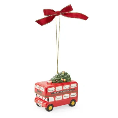 Spode British Double Decker Bus Ornament In Red