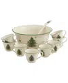Spode Christmas Tree 10 Piece Punch Bowl Set In Green