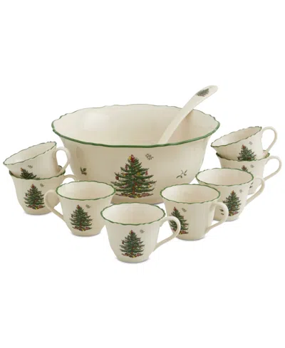 Spode Christmas Tree 10 Piece Punch Bowl Set In Green