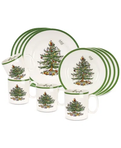 Spode Christmas Tree 12 Pc. Dinnerware Set, Service For 4 In Green