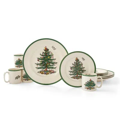 Spode Christmas Tree 12 Piece Dinnerware Set, Service For 4 In Green