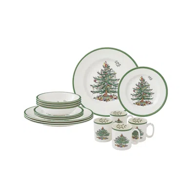 Spode Christmas Tree 16 Piece Dinnerware Set, Service For 4 In Green