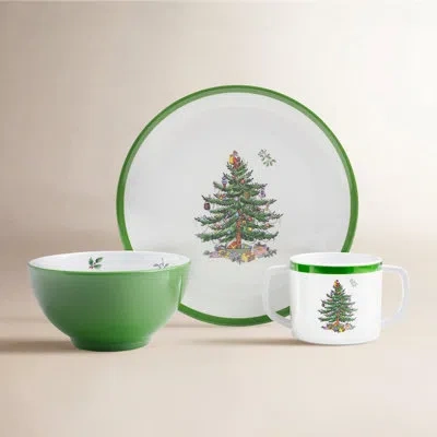 Spode Christmas Tree 3-pc Childrens Melamine Set In White;green