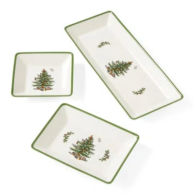 Spode Christmas Tree 3pc Nesting Trays Traditional In White