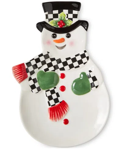 Spode Christmas Tree Black & White Snowman Dish In Green