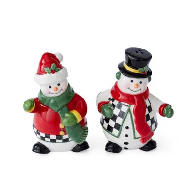 Spode Christmas Tree Black & White Snowman Salt & Pepper Shaker Set In Multi