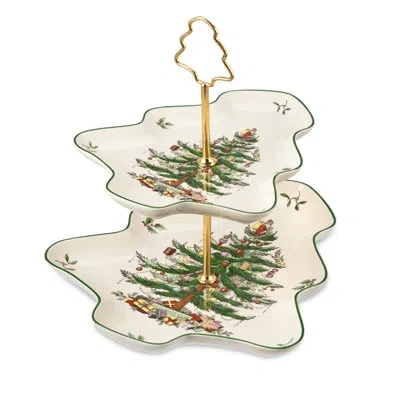 Spode – Christmas Tree – Christmas Tree Sculpted 2-tiered Server In Multi