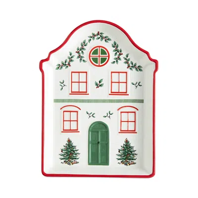 Spode Christmas Tree Christmas Village Red Tidbit Tray In Multi